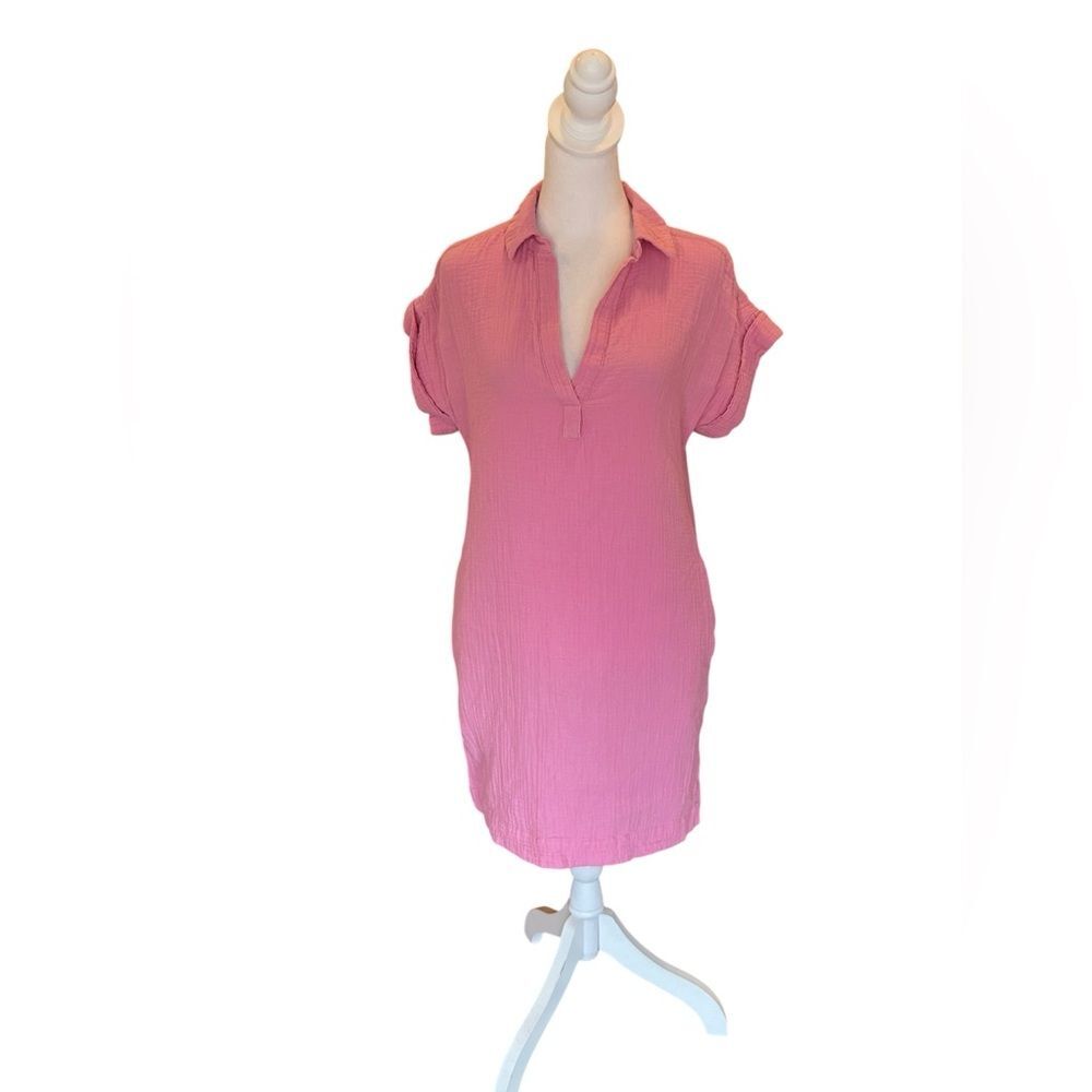 J Crew Gauzy Cotton Popover Tunic Shirt Dress Bubblegum Pink Womens XS